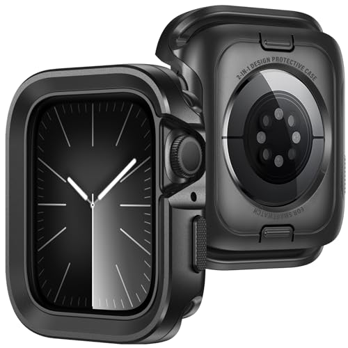 ZZDZZ 2 in 1 Hülle Kompatibel mit Apple Watch SE3/2/1 Series 6 Series 5 Series 4 44mm, Rundum Robuste Metall Rahmen Gehäuse Schutzhülle für iWatch 44mm - Schwarz