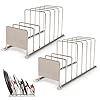 Cuisinel Lid and Dish Organizer Rack - 2-Pack Satin Nickel Kitchen Storage Organization Stand - Plate Holder, Pan/Pot Covers, Cutting Board and Cookie Sheet Divider - 7-Tier Cabinet/Counter Display