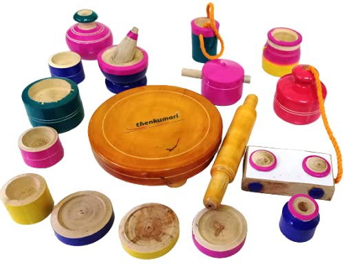 Thenkumari Traditional Wood eco Friendly Wooden Kids Toy Kitchen Set/choppu Jaman Multicolour and Kids Gas Stove with Cylinder and Chakla Belan Combo (B09B7H1Z3Y) Amazon Price History, Amazon Price Tracker