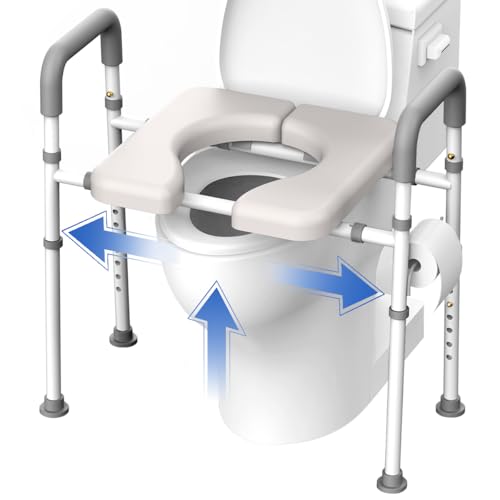 Raised Toilet Seat with Handles Adjustable Width & Height, Toilet