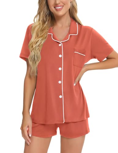 Image of SWOMOG Womens Button Down Pajamas Set Short Sleeve Sleepwear Bride Soft Pj Lounge Sets XS-3XL
