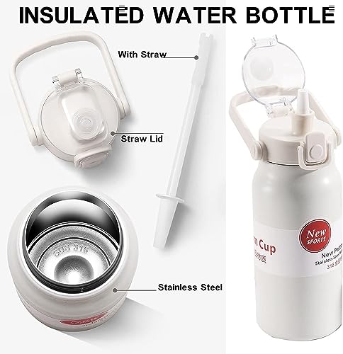 Image of Being One Insulated Water Bottle with Straw, Water Bottle with Handle Double Wall Vacuum Insulated Stainless Steel Water Bottle for Hot Cold Drinks (1000 ML, Black)