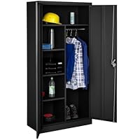 tectake® Metal Storage Unit in Sturdy Steel, Lockable Filing Cabinet with 4 Shelves, Rail & 2 Doors, Metal Storage Cabinet for Office, Home Office, Garage, 180 x 80 x 40 cm - Black