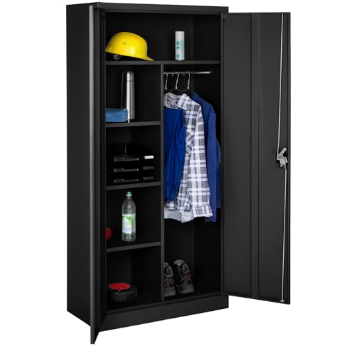 tectake® Armario Archivador Metálico de Oficina, 6 Cajones y Barra, Puertas Bloqueables, Acero Calidad, Mueble Oficina, Candado Seguridad, Armario Almacenaje, Estanterías Metálicas - 180x80x40cm Negro