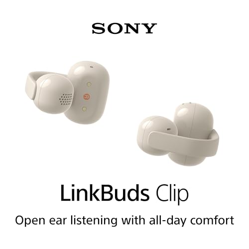 Image of Sony LinkBuds Clip Open-Ear Truly Wireless Earbuds, Comfortable & Secure Fit, Lightweight Clip-On Design, Touch Controls, Ambient Sound Awareness, Water Resistant, Up to 37 Hrs of Playback, Greige | Open-Ear Clip-on Design, Air Fitting Cushions for Secure, All-Day Comfort, Tap-to-Switch 3 Listening Modes