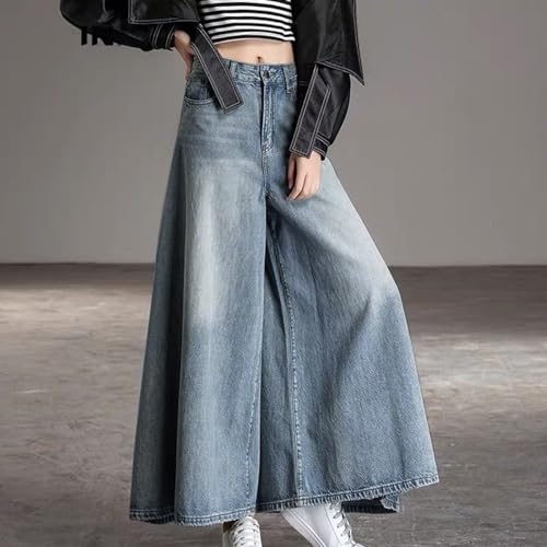 Jean grande jambe taille haute - Style délavé idéal pour les terrasses