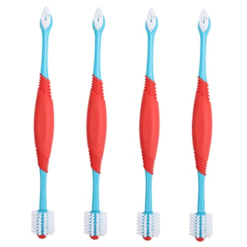 MERRYHAPY Dog Toothbrush Set 4pcs Dual Head Dog Toothbrush Bulk Plaque Soft Bristles Pet Cleaning Brush