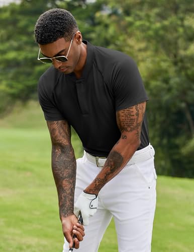 COOFANDY Men's Quick Dry Golf Polo Shirts Short Sleeve Henley Shirt Active Athletic Collarless Sports T Shirts4