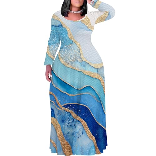 Image of PinkPatty Plus Size Maxi Dress for Curvy Women Crew Neck Long Sleeves Casual Dress Vacation Sundresses with Pockets
