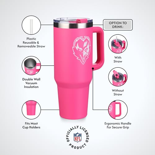 Image of The Memory Company Officially Licensed NFL - Baltimore Ravens 40oz Pink Game Day Tumbler with Team Logo