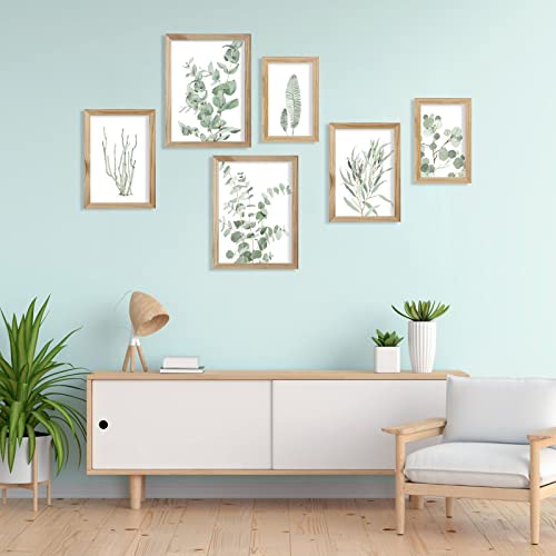 Botanical Plant Canvas Wall Art: 6 Piece Boho Leaf Picture, Sage Green Eucalyptus Print Poster Framed For Bedroom Living Room Decor #TOP2