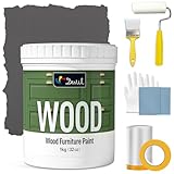 DWIL Matte Finish Furniture Paint - 32 Oz Wood Paint for Cabinets, Doors, Tables, and Dressers Refinishing - Water-Based, Non-Toxic & Odorless, Easy to Apply(Anthracite Gray)-With Tools