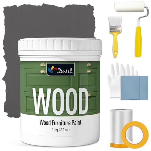 DWIL Matte Finish Furniture Paint - 32 Oz Wood Paint for Cabinets, Doors, Tables, and Dressers Refinishing - Water-Based, Non-Toxic & Odorless, Easy to Apply(Anthracite Gray)-With Tools