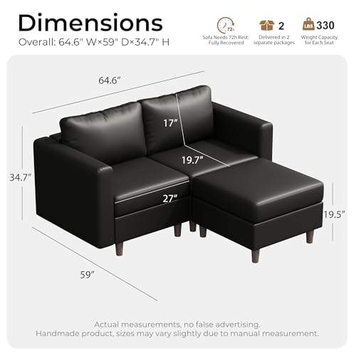 Image of ABCASA Modular Sectional Loveseat Sofa Couch with Storage Seats, 3 Seater L Shaped Couch with Movable Ottoman for Small Spaces,Black