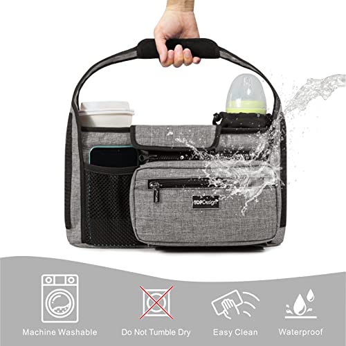 Image of TOPDesign Universal Baby Stroller Organizer, Stroller Caddy with Heightened Insulated Cup Holders & Non-Slip Secure Hooks Accessories, Fits Most Strollers, Machine Washable (Zoo)