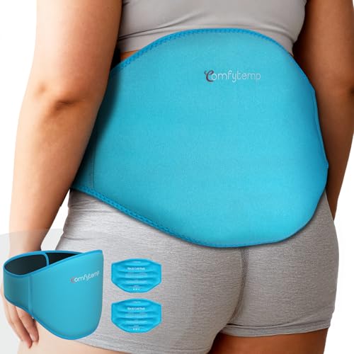Image of Comfytemp Extra Large Ice Pack for Back Pain Relief, 2 Pcs, Sciatica Ease Brace, Reusable Gel Lower Back Ice Wrap for Injury, Hot Cold Compress for Lower Lumbar, Waist, Men Women After Surgery (Blue)