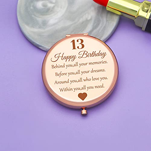 Jielahua Sweet 13Th Birthday Gift For Girls, Happy 13 Year Old Gifts For Daughter Granddaughter Sister Niece Friends, Rose Gold Compact Mirror For 13Th Birthday Girls, 13 Years Old Girl Birthday Gift #TOP2