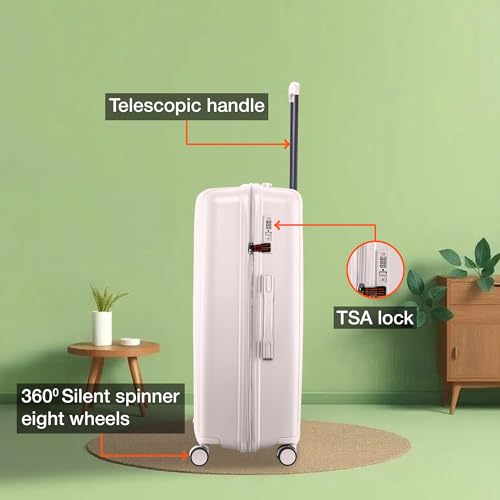 Image of Nasher Miles The Line Hard-Sided Polypropylene Check-in Luggage 28 inch | 75cm | 8 Wheels Large Trolley Bag for Travel | Suitcase (White)