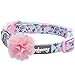 Blueberry Pet 5 Patterns Spring Made Well Cute Floral Print Dog Collar in Light Blue with Pink Artificial Silk Flower, Large, Neck 18"-26", Adjustable Collars for Dogs