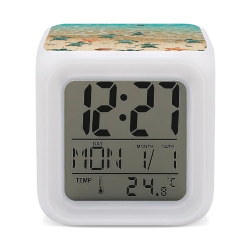 Sea Turtles Alarm Clock for Bedrooms Heavy Sleepers Digital Clocks with LED Night Light 7 Colors