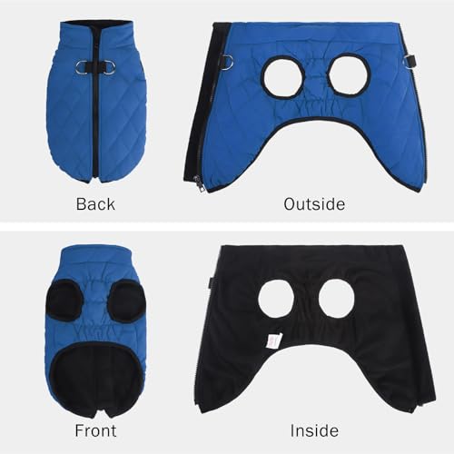 Image of SCENEREAL Winter Dog Vest Coat with Harness Built in for Small Medium Dogs | Cold Weather Coat with Zipper, Fleece Puffer Vest Windproof Snow Clothes, Blue S