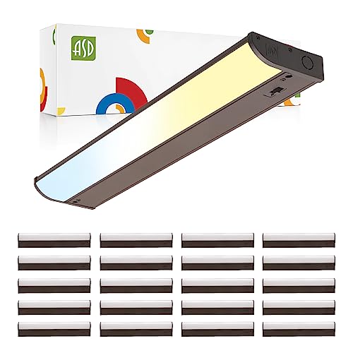 ASD LED Under Cabinet Lighting, 18 inch 8W 715 LM, Dimmable Hardwired Under Cabinet Lights for Kitchen, 3000K Soft/4000K Cool/5000K Daylight, Under Counter Light Fixtures, ETL, Bronze, 20 Pack