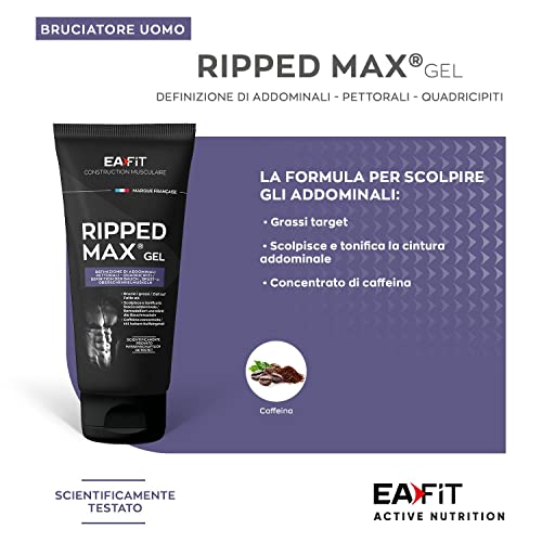 Eafit Ripped Max Gel, 200 Ml, Per Definire Addominali, Pettorali E Quadricipiti, Scolpisce E Tonifica, Brucia I Grassi, Effetto Cubetto Di Ghiaccio, Caffeina, Tè Verde & Guaranà, Per Uomini - 3