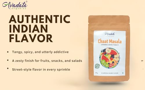 Image of Avadata Organics Chaat Masala Powder, 50g | Premium Spice Blend, 100% Pure and Natural, Perfect for Flavoring Indian Snacks | Hygienically Packed | Premium Spices & Herbs | No Added Sugar Additives & Preservatives