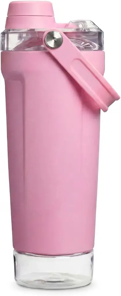Copo Térmico Shaker de Aço Inoxidável com Isolamento à Prova de Vazamentos | Armazenamento na Base e Tampa de Fluxo Rápido | Shakeira Térmica (Rosa, 650ml)