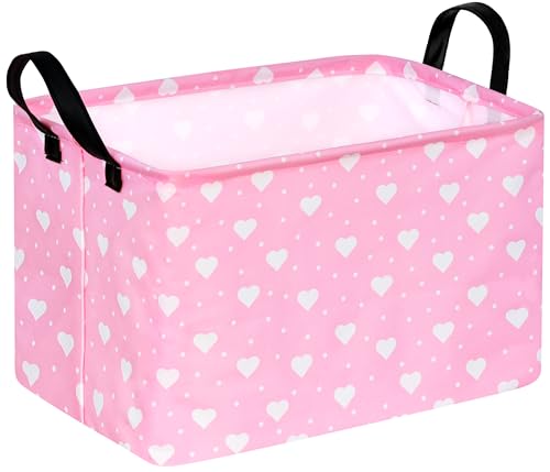 Image of Rectangle Gift Storage Basket Home Shelf Storage Basket Organizer Box Clothes Laundry Hamper Nursery Basket Laundry Basket with Handles (White Heart)