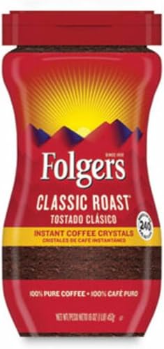 Folgers Cristaux de café instantané, torréfaction classique, pot de 16 oz, vendus comme 1 chacun