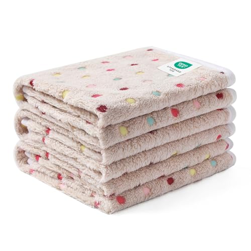 Image of 1 Pack 3 Blankets Super Soft Cute Dot Pattern Pet Blanket Flannel Throw for Dog Puppy Cat Dot Small(23x16), Brown