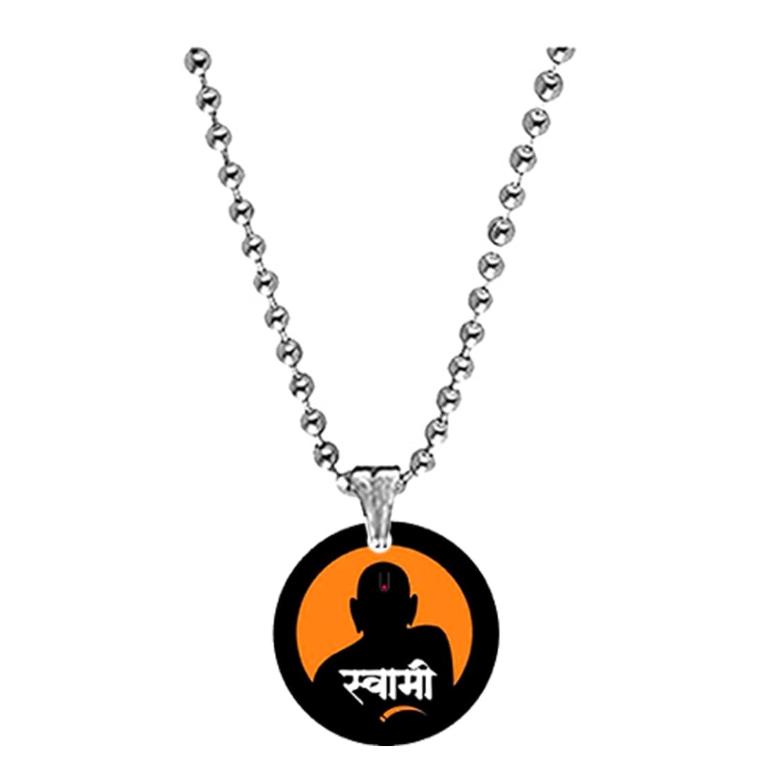 abhiora fashion Lord Shree Swami Samartha Orange Acrylic Pendant with Bead Chain for Men and Women | Spiritual Pendant | Devotional Jewelry Gift-picture-1