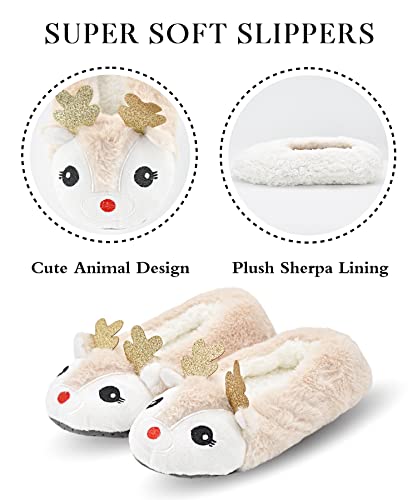 Image of Keyela Women Fuzzy Animal Slipper Socks, Non Slip Indoor House Slippers | Soft fuzzy plush material, cute animal design with gripper sole for bedroom, lounge indoor daily wear