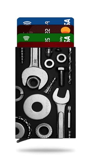 TOOLS - Credit Card Holder for Men - Laser Engraved, Aluminum & RFID Blocking Card Holder - Holds up to 6-8 Cards, Durable & Stylish. A Great Men's Gift with Gift Box