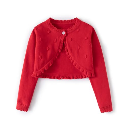 Little Girls' Knit Long Closure Bolero Shrug with Ruffle Trim, Toddler Girls Long Sleeve Cropped Bolero Sweater