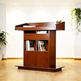 Wooden Podium Stand with Wheels, Adjustable Portable Lectern for Churches, Schools, Conference Rooms (Dark Walnut)