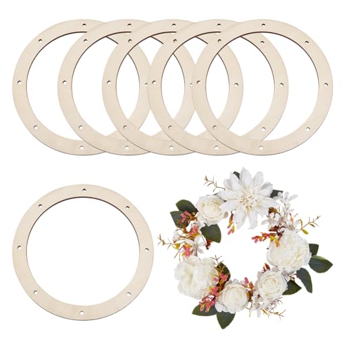 FINGERINSPIRE 6 St&uuml;ck Girlanden Holzkranzrahmen 20 cm Pappkr&auml;nze Zum Aufh&auml;ngen F&uuml;r DIY Kunsthandwerk Holzkranzformen Mit Vorgeschnittenen L&ouml;chern F&uuml;r Hochzeit Basteln Festival Weihnachtsdekoration