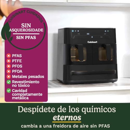 Cuisinart Tri Zone Freidora y Horno 13,6 L | Sin PFAS | 3 zonas, 2x4,3 L + 5 L | 9 funciones: aire, asar, grillar, hornear, recalentar, deshidratar, pizza, tostar, manual | Negro Ventana - imagen 7