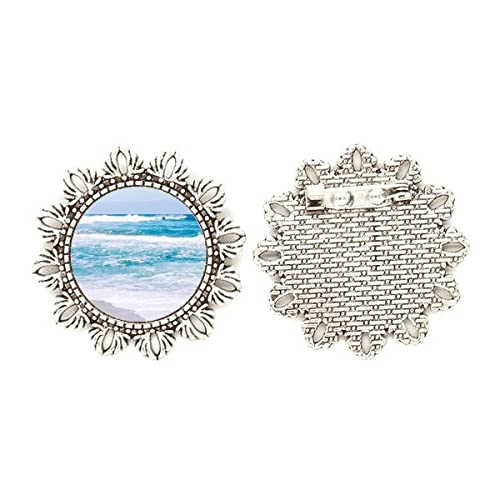 Broche de plata de flor océano y playa con acabado artesanal premium 1