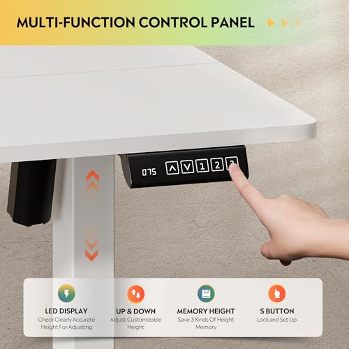 DEVAISE 55 x 28 Inches Electric Standing Desk, Adjustable Height Stand up Desk, 28" Deeper Desktop Sit to Stand Desk with 3 Memory Preset, Adjustable Computer Desk for Home Office (White)