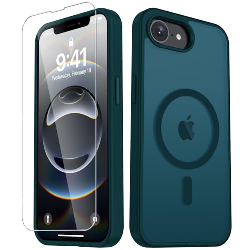 Image of YENAPOON for iPhone 17e Case, iPhone 16e Case, Matte Magnetic Phone Cover [with 1 Screen Protector] [Support for MagSafe] [Shockproof Military Grade Protection] Translucent Frosted Back, Blue