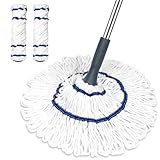 Silkyhose Self-Wringing Twist Mop Cotton Rotating Dry & Wet Mops with 2 Reusable Heads for Floor Cleaning Kitchen Bathroom Hardwood Vinyl Tile Laminate Household Office (White Style 2)