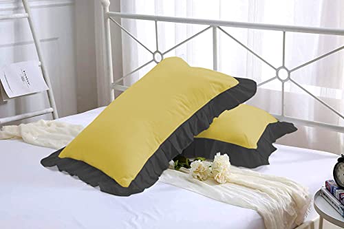 Image of YRM Bedding's Ruffle Beautiful Pillow Cover | Super Soft Elegant Premium Microfiber Frill Pillow Cover Set of 2 (16 inchx26 inch Inches) (Gold /Black)