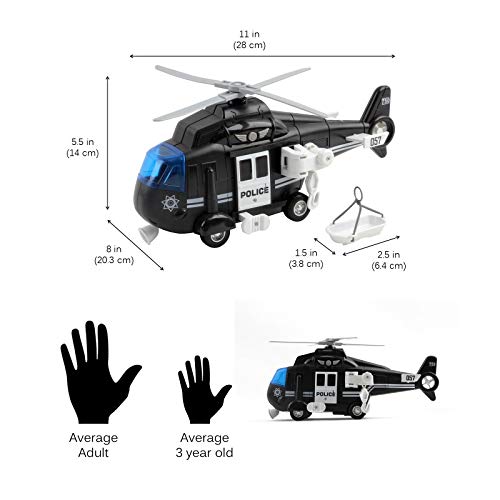 Vokodo Police Helicopter 11" With Lights And Sounds Push And Go Includes Rescue Basket Durable Toy Friction Kids Cop Chopper Swat Airplane Pretend Play Truck Great Gift For Children Boys Girl Toddlers #TOP2