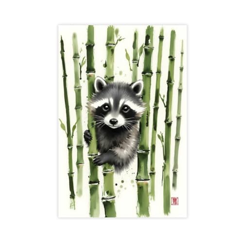Poster raton laveur en bambou 50x75 cm pour chambre