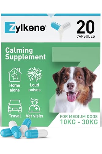 Zylkene Calming Supplements for Medium Dogs (10 to 30kg) 225mg | Promotes Relaxation | Helps Pets cope with short-term challenging situations: Loud Noises | Easily administered | 20 capsules