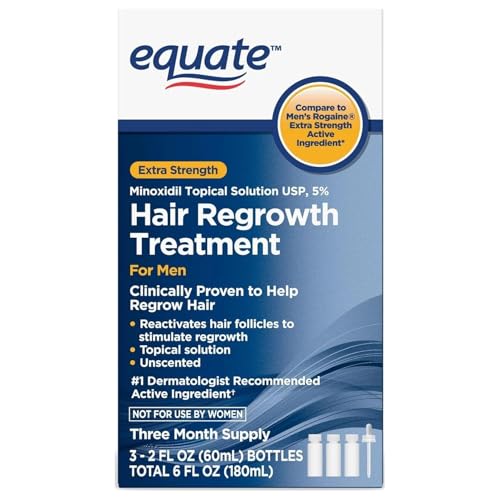 Generic Equate Hair Regrowth Treatment for Men, Extra Strength, 3 Month Supply, 2 oz Bottles, 3 Count - Effective Thinning Hair Solution