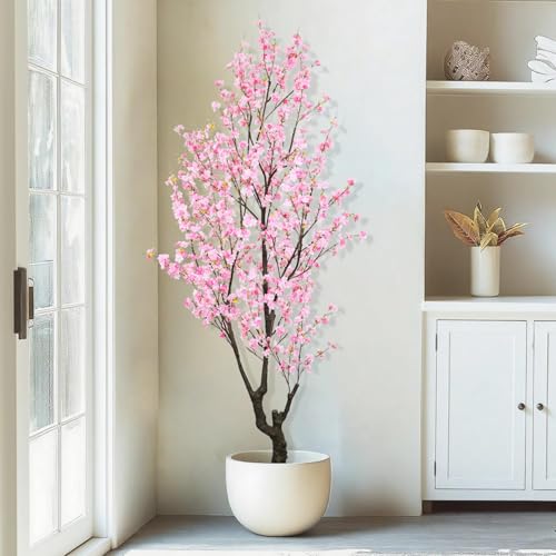 Faux Cherry Blossom Tree 8FT Aritifical Pink Flower Tree Indoor,Fake Cherry Blossom Tree for Home...