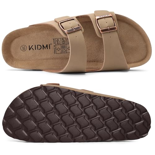 Image of KIDMI Unisex Summer Sandals Arch Support Cork Footbed Slide Sandals with Double Adjustable Buckle for Women Men
